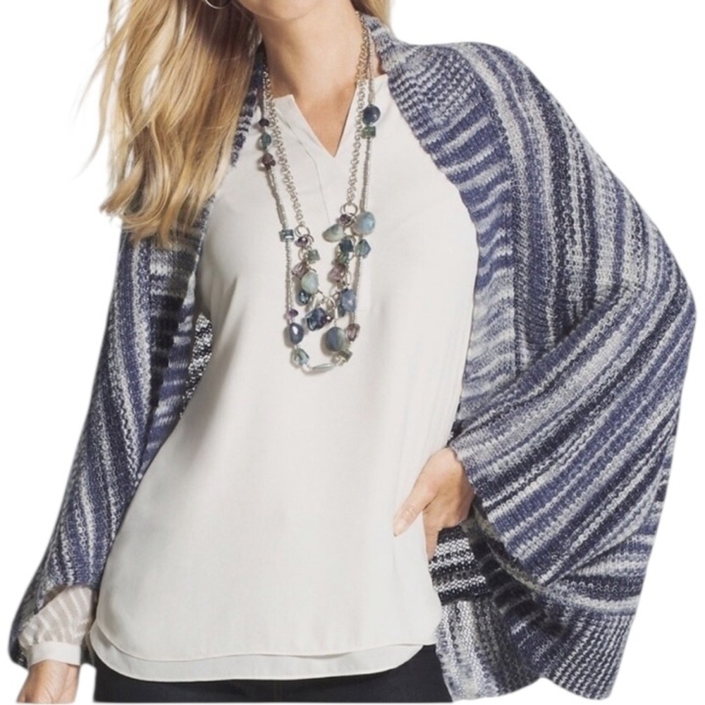 Chico's Navy Blue/White Knit "Cozy Colleen" Cocoon Cardigan Sweater OS